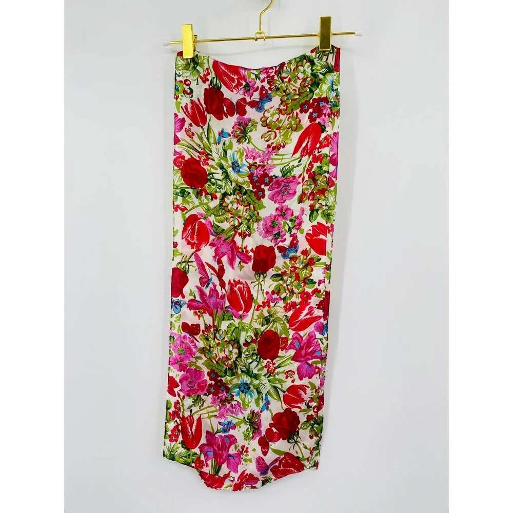 Echo Silk Scarf Womens OS White Floral Butterfly Botanical Lightweight Wrap